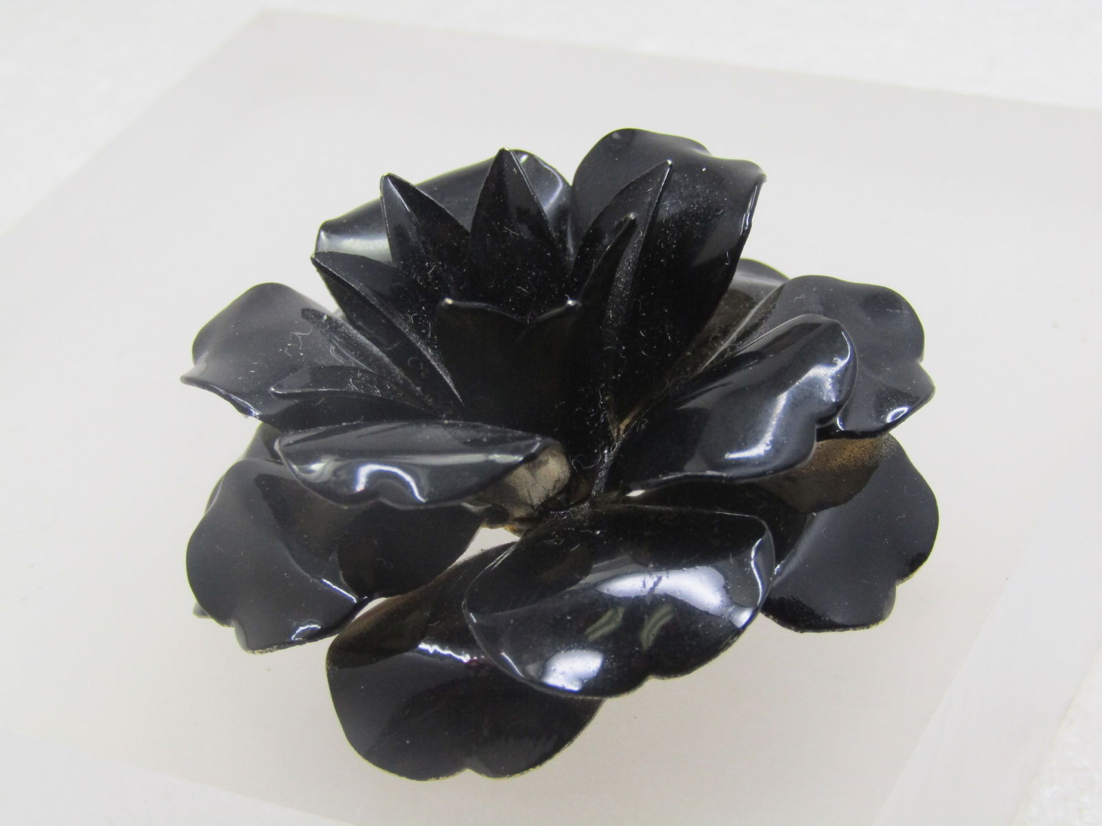 Vintage Black Tiered Blossom Brooch, 2.25", 1960's - 2