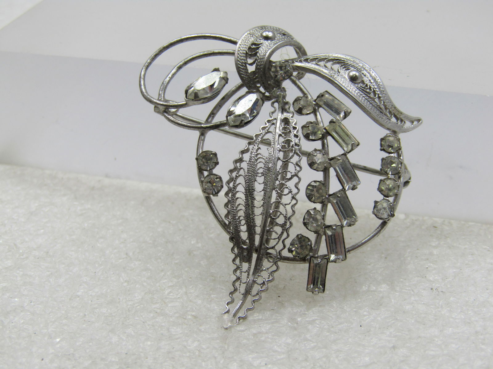 Vintage Sterling Rhinestone Leaf Cluster Brooch, Carl Art, 1940's - 2