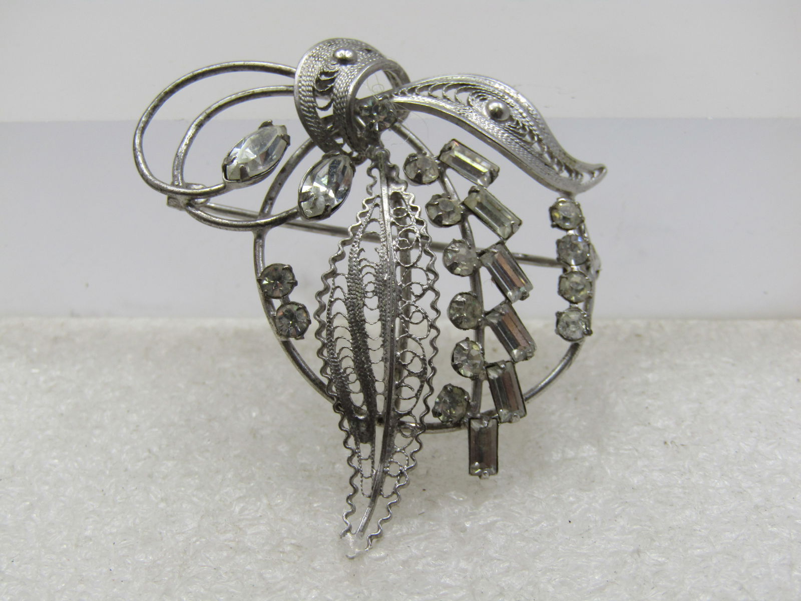 Vintage Sterling Rhinestone Leaf Cluster Brooch, Carl Art, 1940's - 3