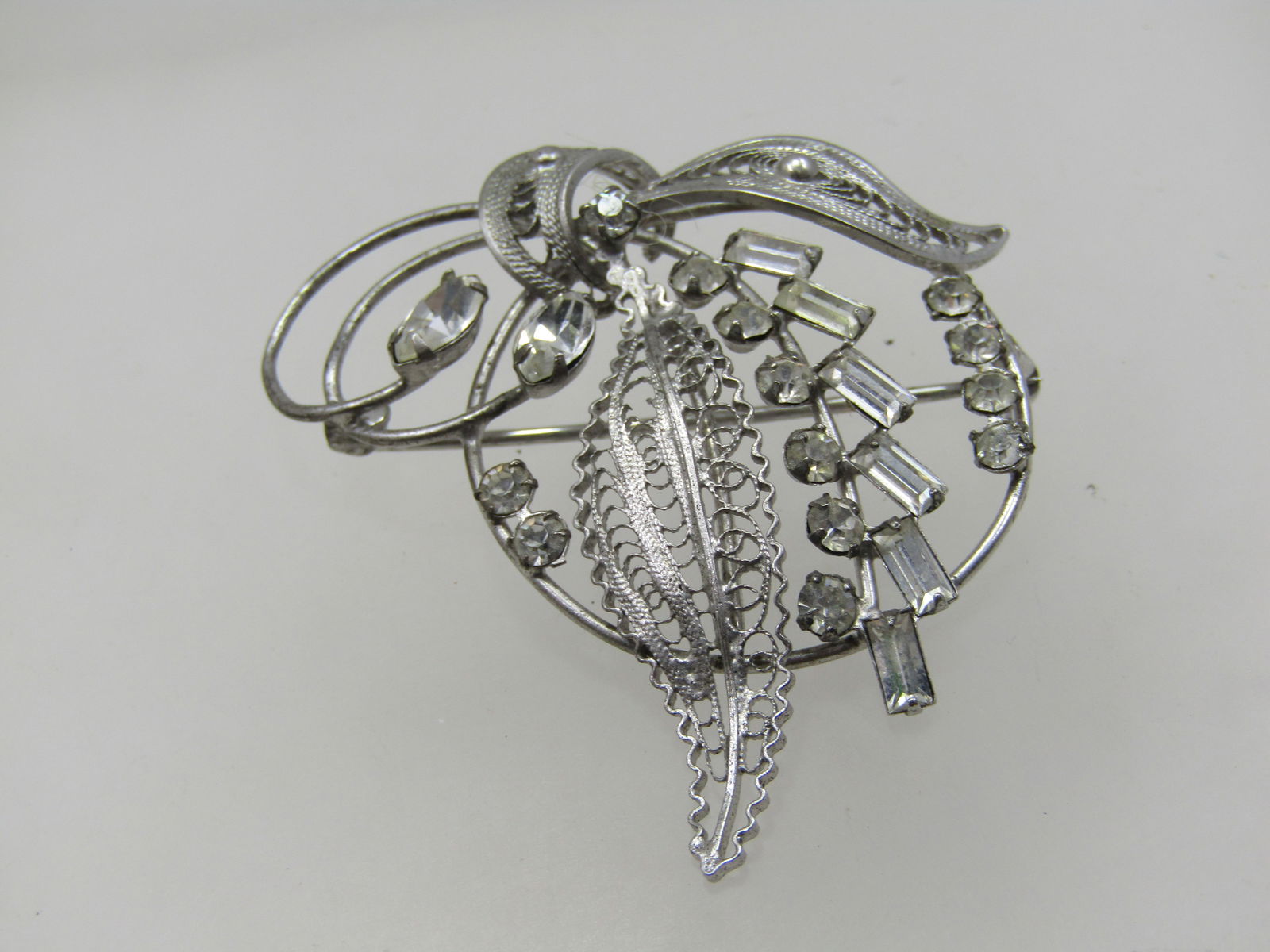 Vintage Sterling Rhinestone Leaf Cluster Brooch, Carl Art, 1940's - 4