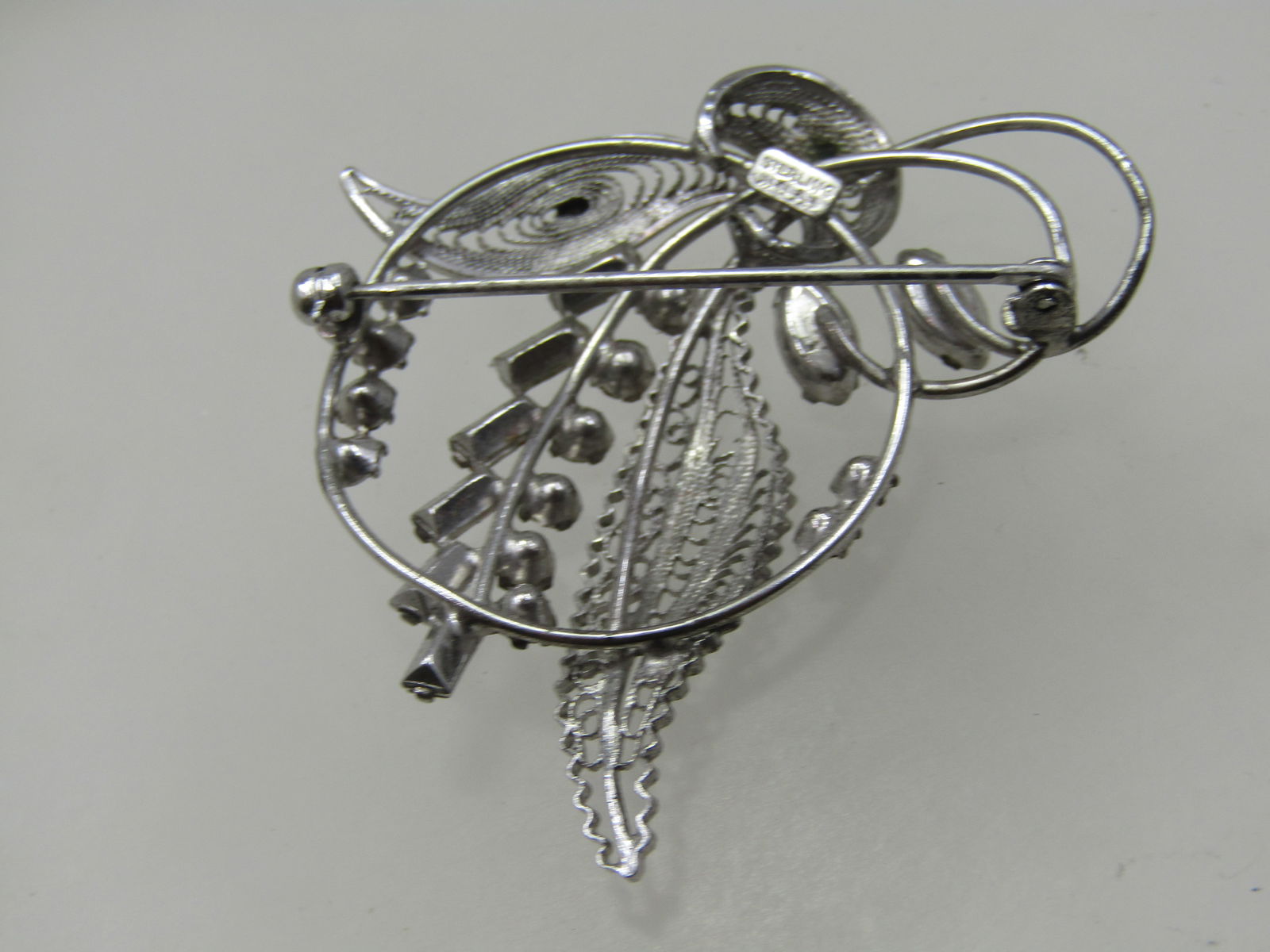 Vintage Sterling Rhinestone Leaf Cluster Brooch, Carl Art, 1940's - 5