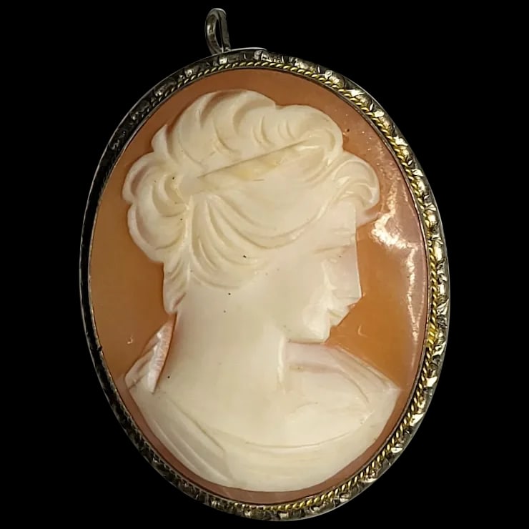 Vintage Silver Hand-Carved Shell Cameo Pendant/Brooch (1 of 4)