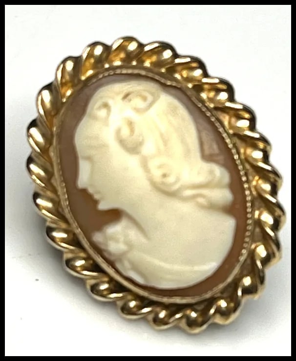 Vintage Gold Left- Facing Carved Shell Cameo Pin - 3