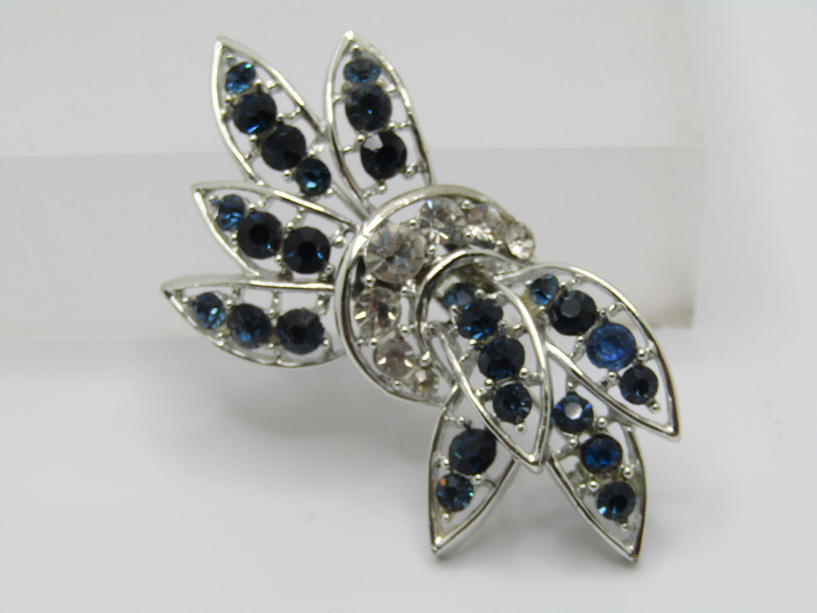 Vintage Blue & Clear Rhinestone Swag Brooch, 2.5" - 4