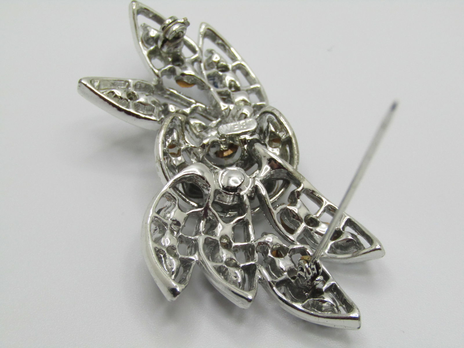 Vintage Blue & Clear Rhinestone Swag Brooch, 2.5" - 6