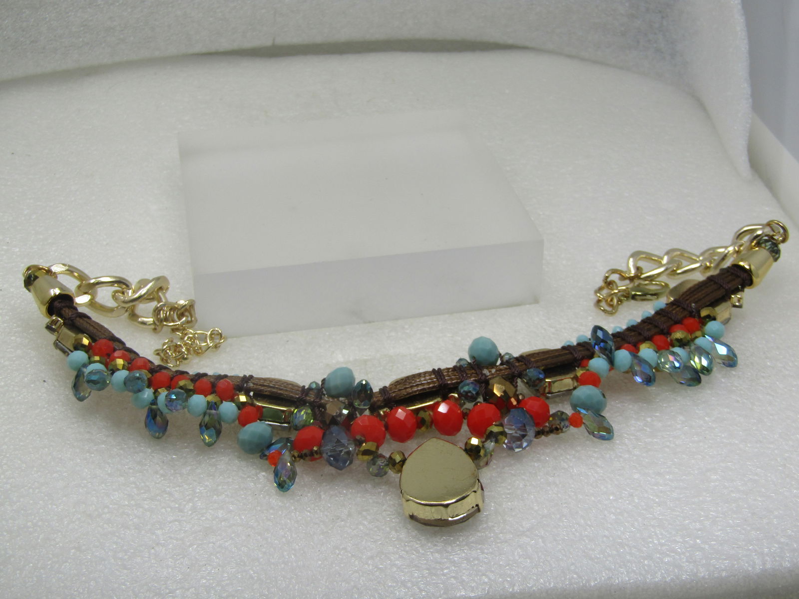 Vintage Rhinestone & Faux Turquoise Bib Necklace, Statement, 21" - 6