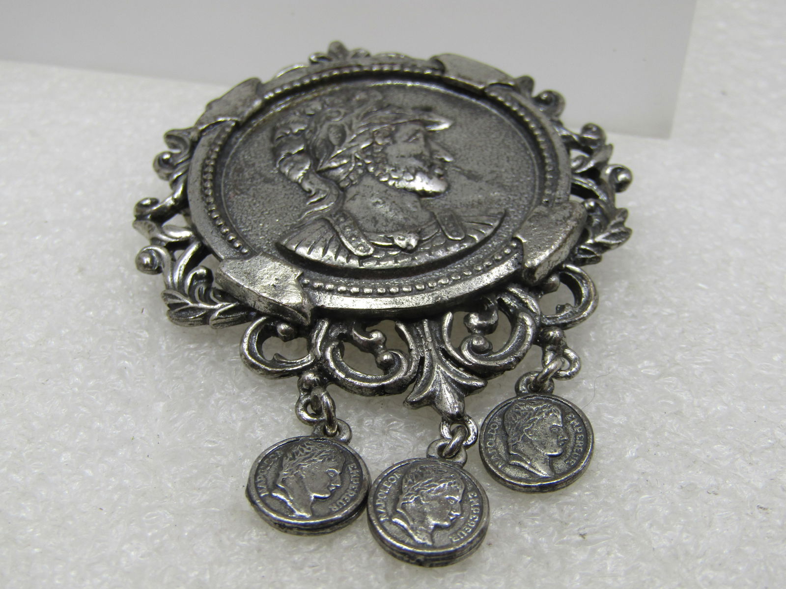 Vintage Roman Gladiator Coin Brooch/Pendant with Dangles, 1970's - 2