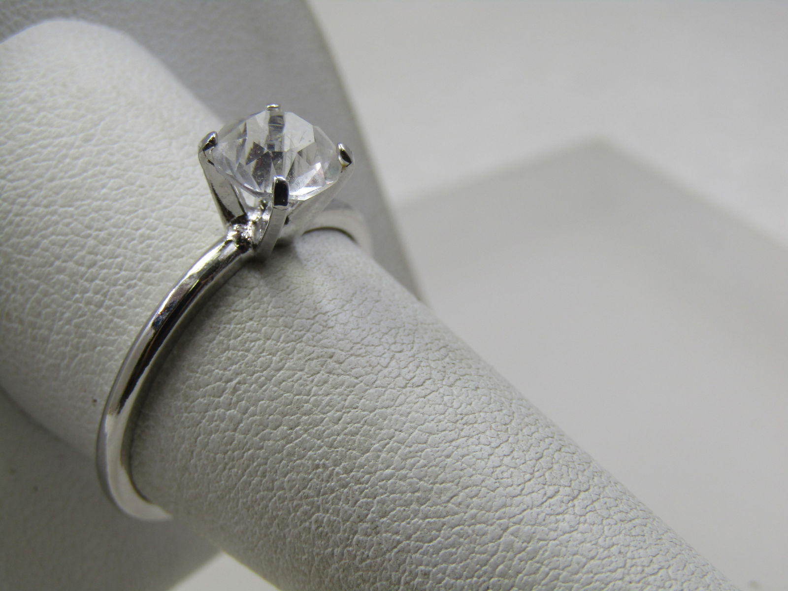 Vintage Costume Engagement Ring, Sz. 10, 7mm Clear Stone, Signed - 2