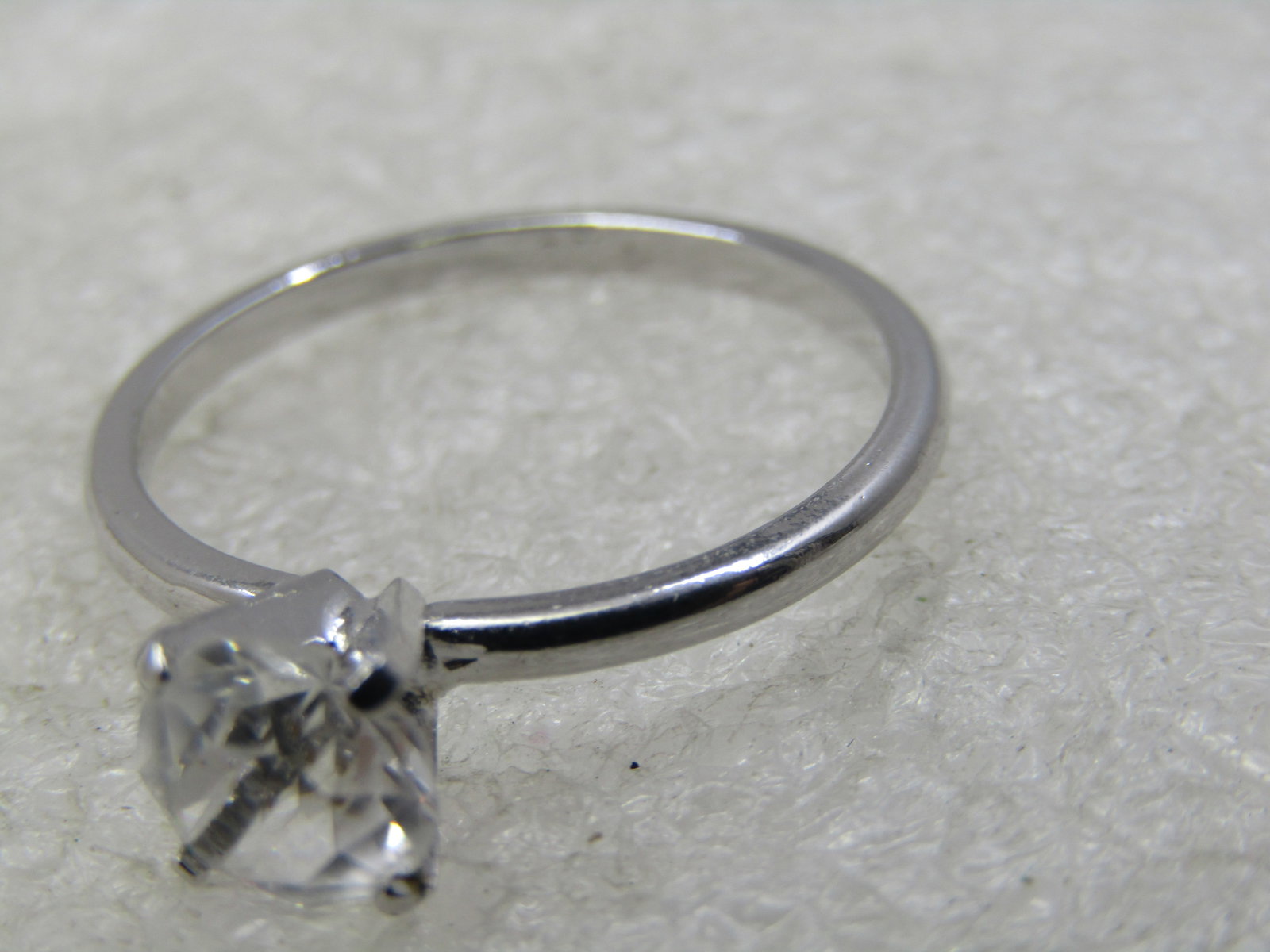 Vintage Costume Engagement Ring, Sz. 10, 7mm Clear Stone, Signed - 6