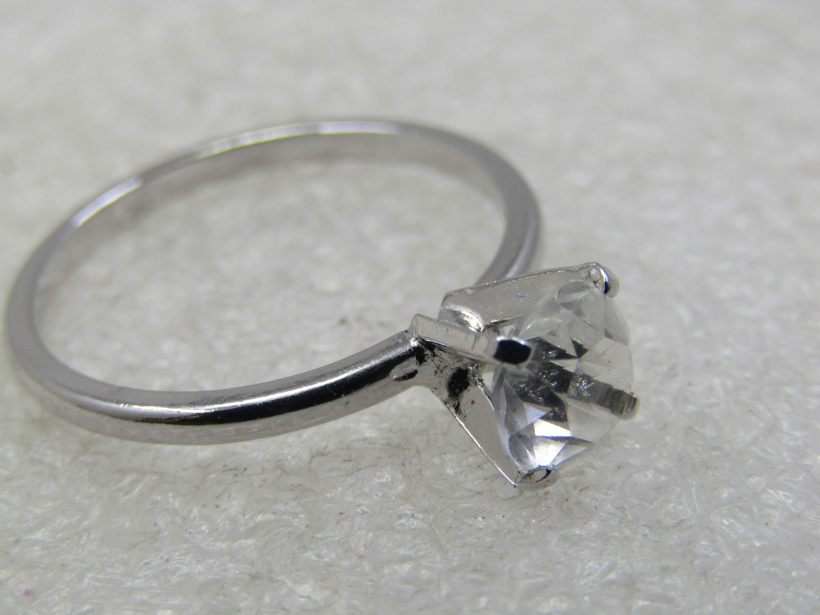 Vintage Costume Engagement Ring, Sz. 10, 7mm Clear Stone, Signed - 7