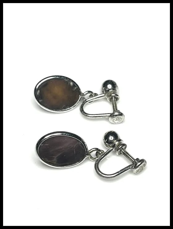 Vintage Van Dell Sterling Silver and Mother of Pearl Cameo Earrings - 4