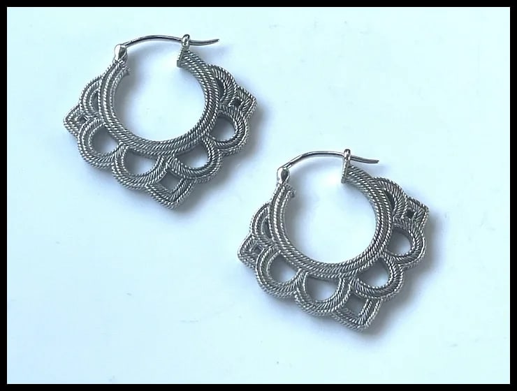 Detailed Estate Filigree Sterling Silver Hoop Earrings - 2