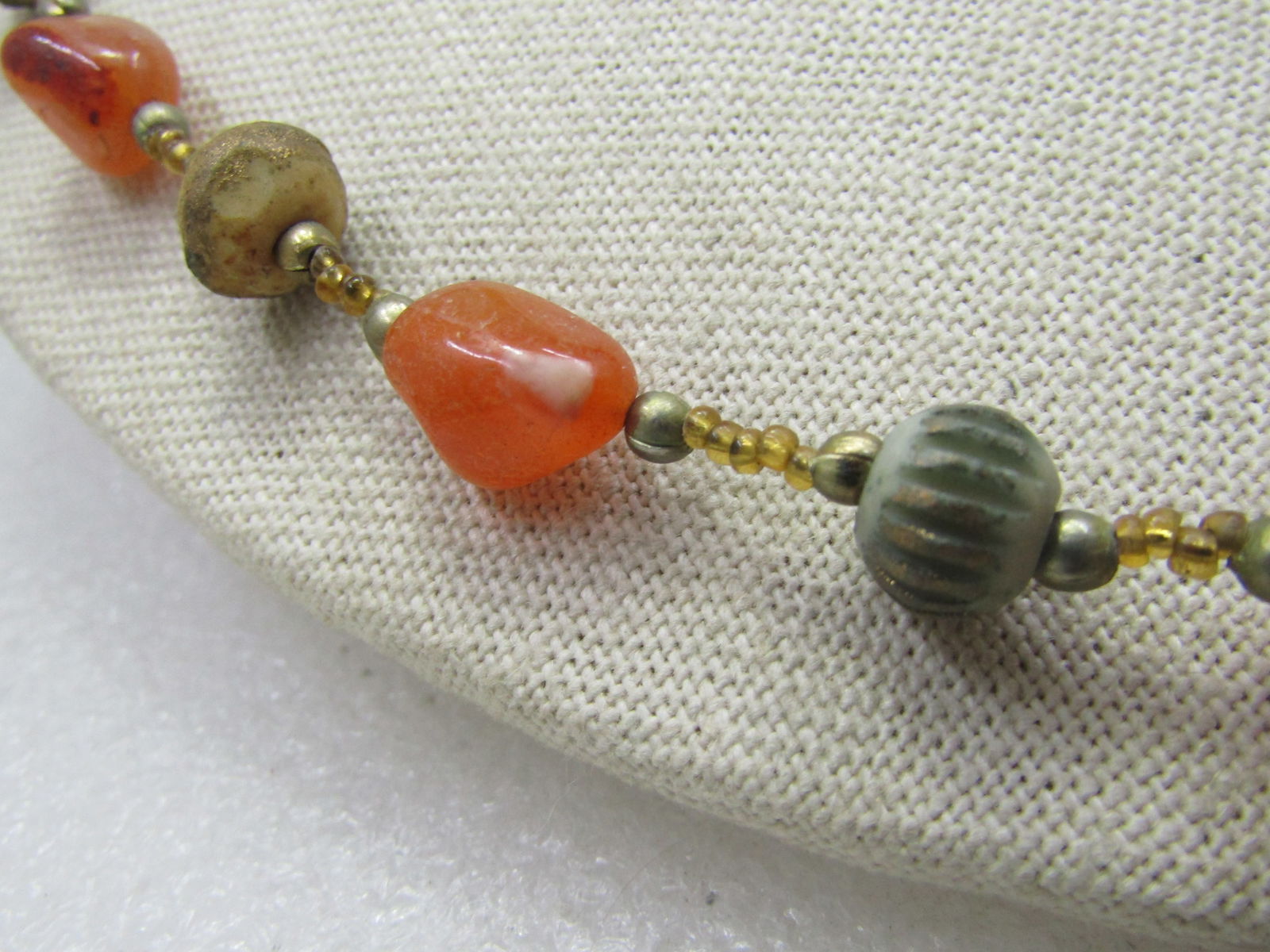 Vintage Orange Agate & Carved & Painted Beaded Necklace, 34", Hook Clasp, 1970's-1980's - 3