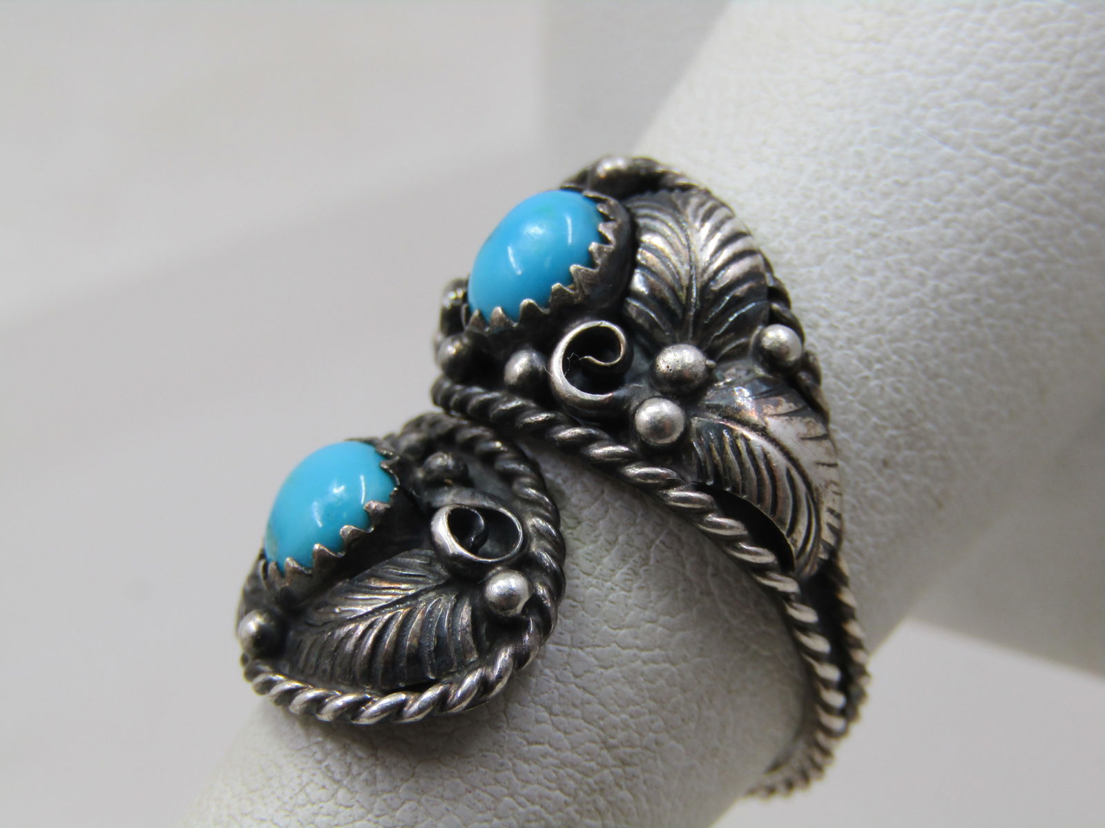 Vintage Sterling Southwestern Bypass Ring, Adj. SZ-9, Unisex, Signed - 3