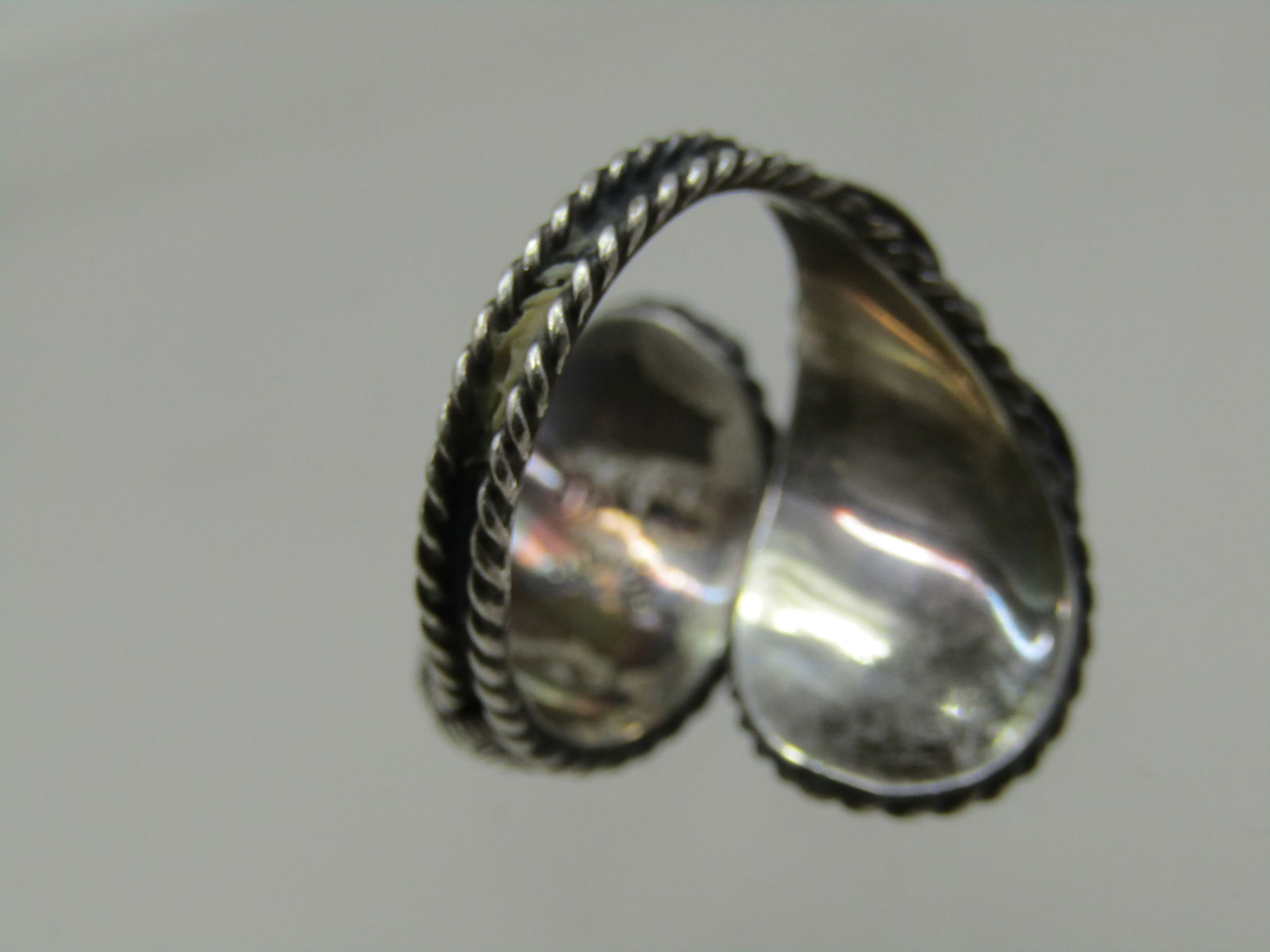 Vintage Sterling Southwestern Bypass Ring, Adj. SZ-9, Unisex, Signed - 4