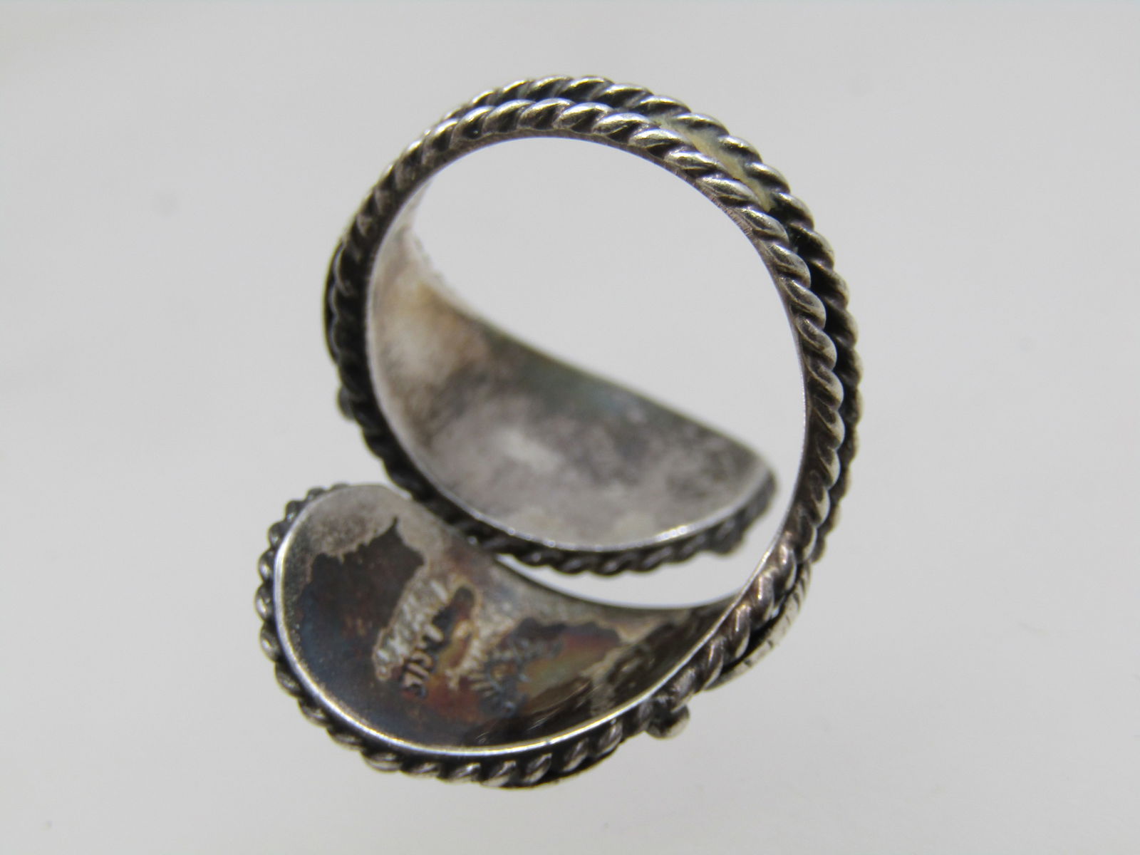 Vintage Sterling Southwestern Bypass Ring, Adj. SZ-9, Unisex, Signed - 5