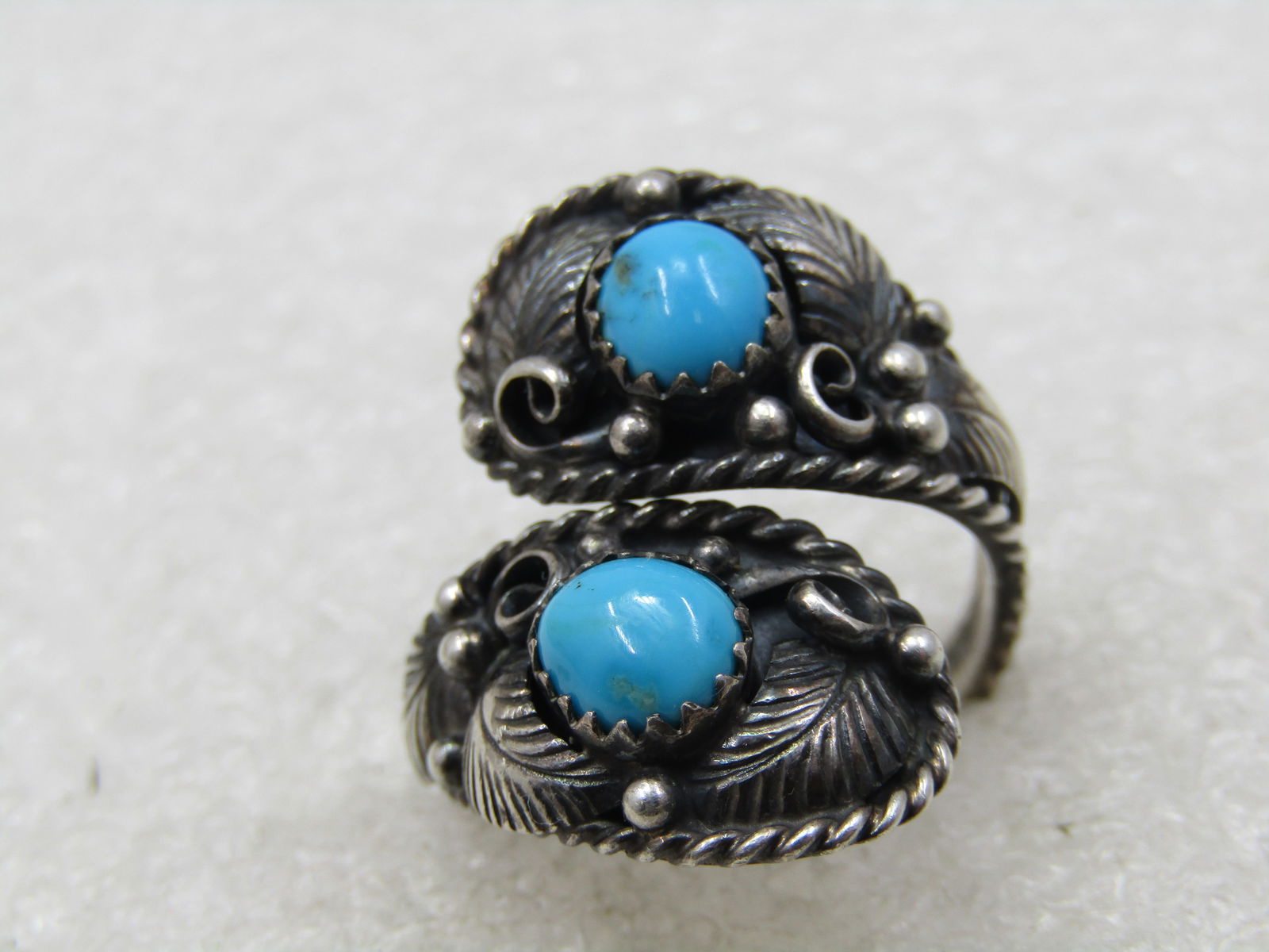 Vintage Sterling Southwestern Bypass Ring, Adj. SZ-9, Unisex, Signed - 6