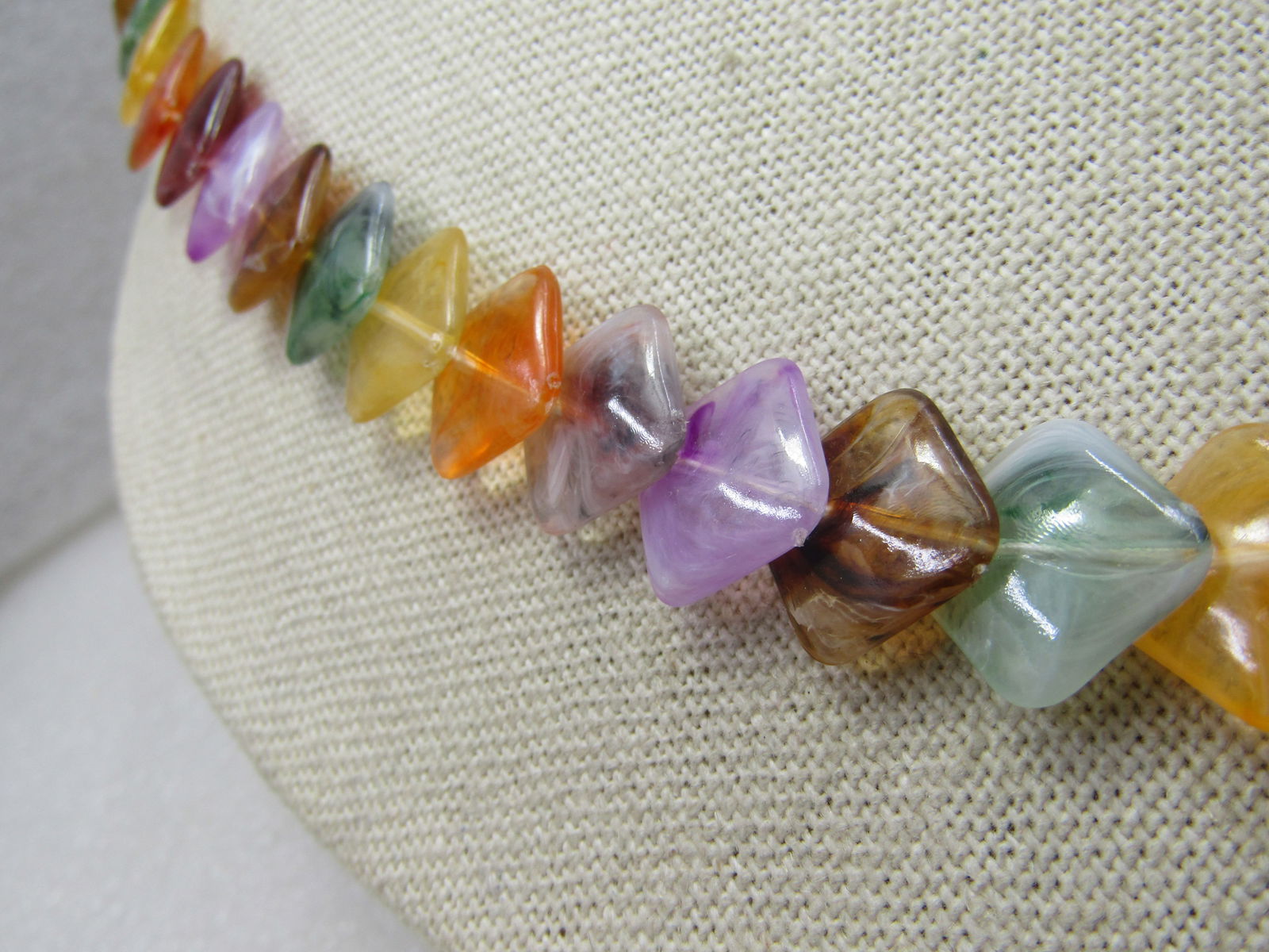 Vintage Colorful Overlapping Flat Square Tile Necklace, 19", 1960's - 3