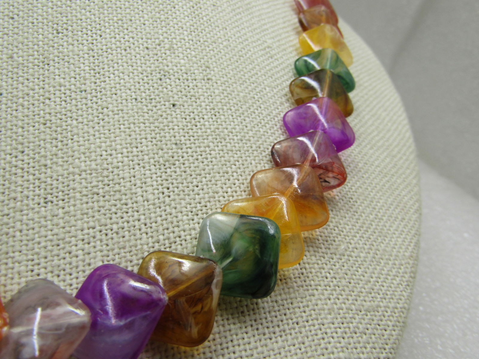 Vintage Colorful Overlapping Flat Square Tile Necklace, 19", 1960's - 4