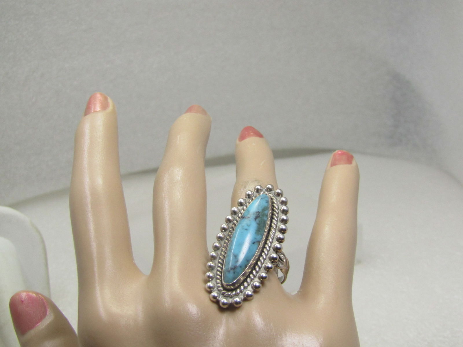 Vintage Sterling Southwestern Turquoise Ring, Signed JP, Sz. 6.5 - 6