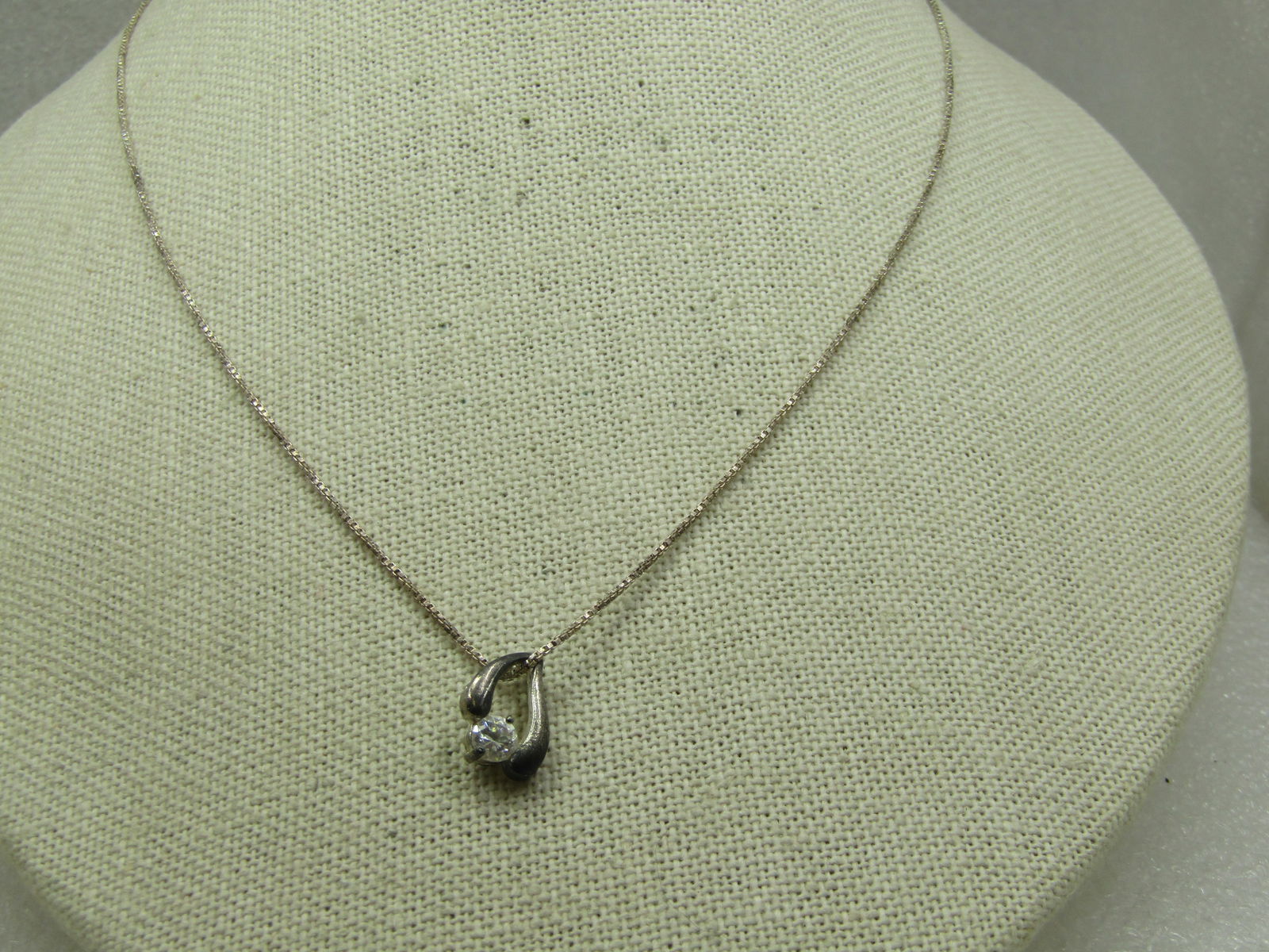 Vintage Sterling CZ Necklace, 18" Box Chain - 3