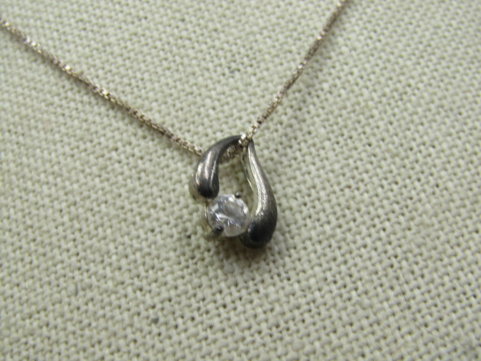 Vintage Sterling CZ Necklace, 18" Box Chain - 4