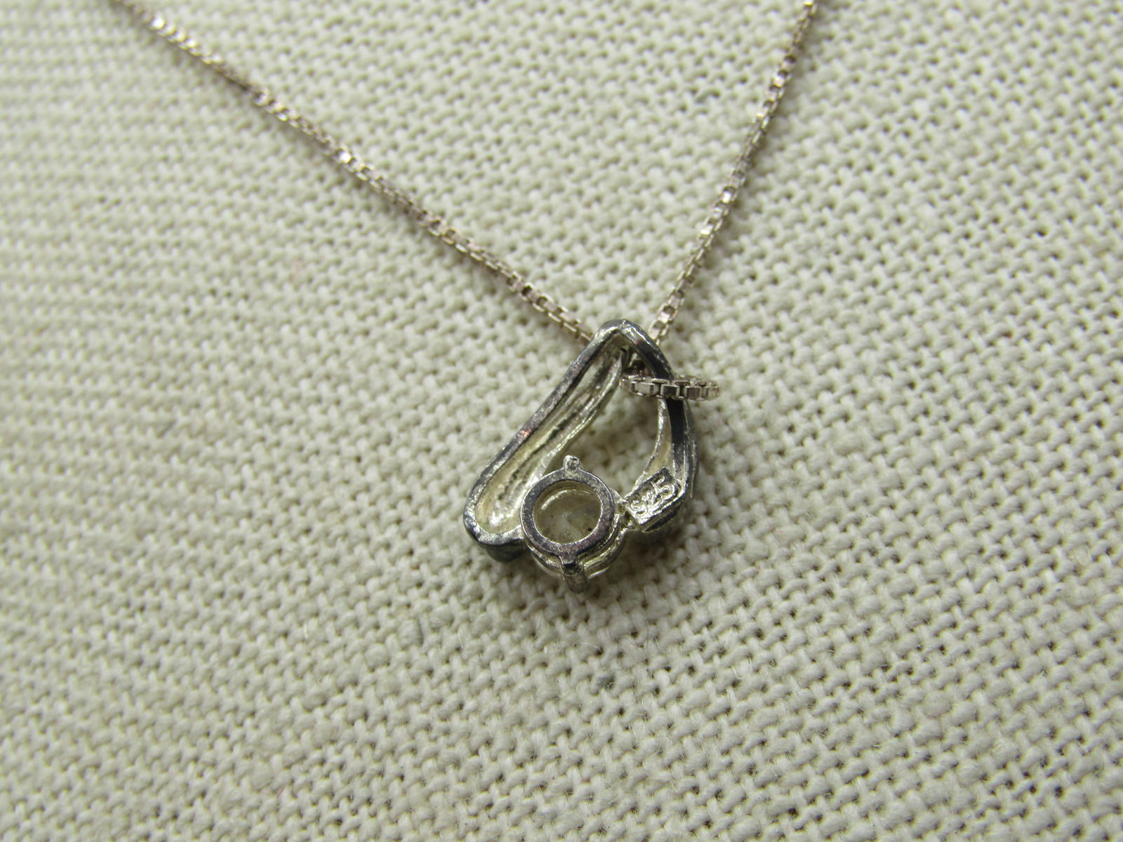 Vintage Sterling CZ Necklace, 18" Box Chain - 5