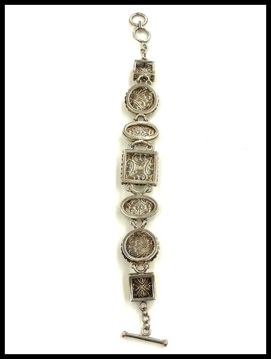 Vintage Kelly Sterling Silver, Jasper, & Multi- Stone Chain Bracelet - China - 11