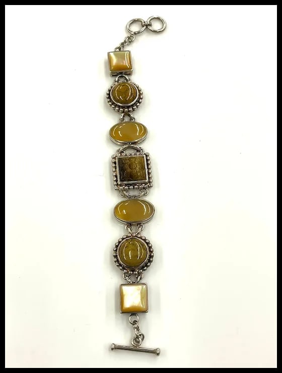 Vintage Kelly Sterling Silver, Jasper, & Multi- Stone Chain Bracelet - China - 2