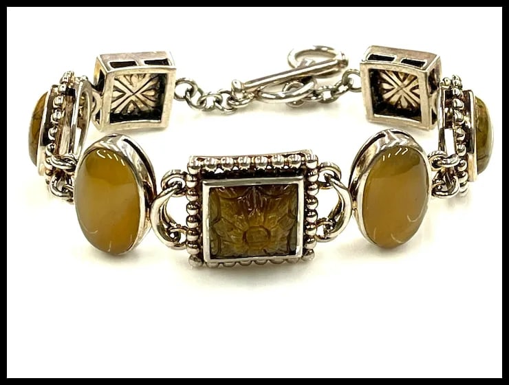 Vintage Kelly Sterling Silver, Jasper, & Multi- Stone Chain Bracelet - China - 3