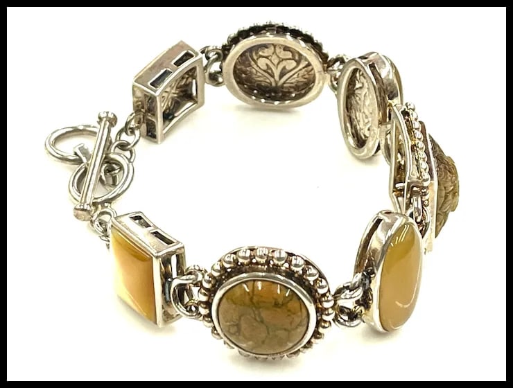 Vintage Kelly Sterling Silver, Jasper, & Multi- Stone Chain Bracelet - China - 4
