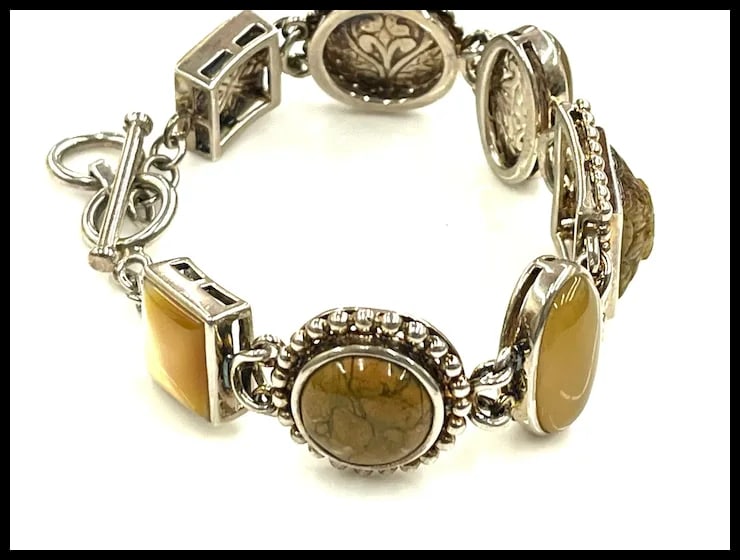 Vintage Kelly Sterling Silver, Jasper, & Multi- Stone Chain Bracelet - China - 5