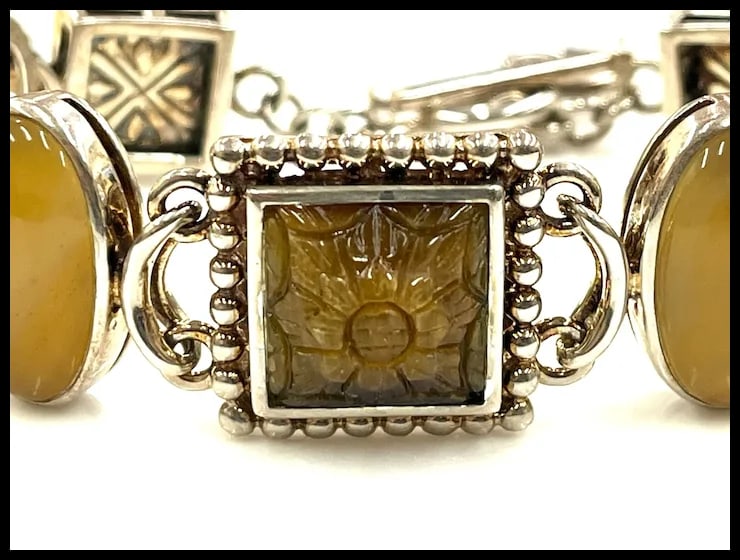 Vintage Kelly Sterling Silver, Jasper, & Multi- Stone Chain Bracelet - China - 8