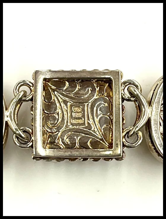 Vintage Kelly Sterling Silver, Jasper, & Multi- Stone Chain Bracelet - China - 9