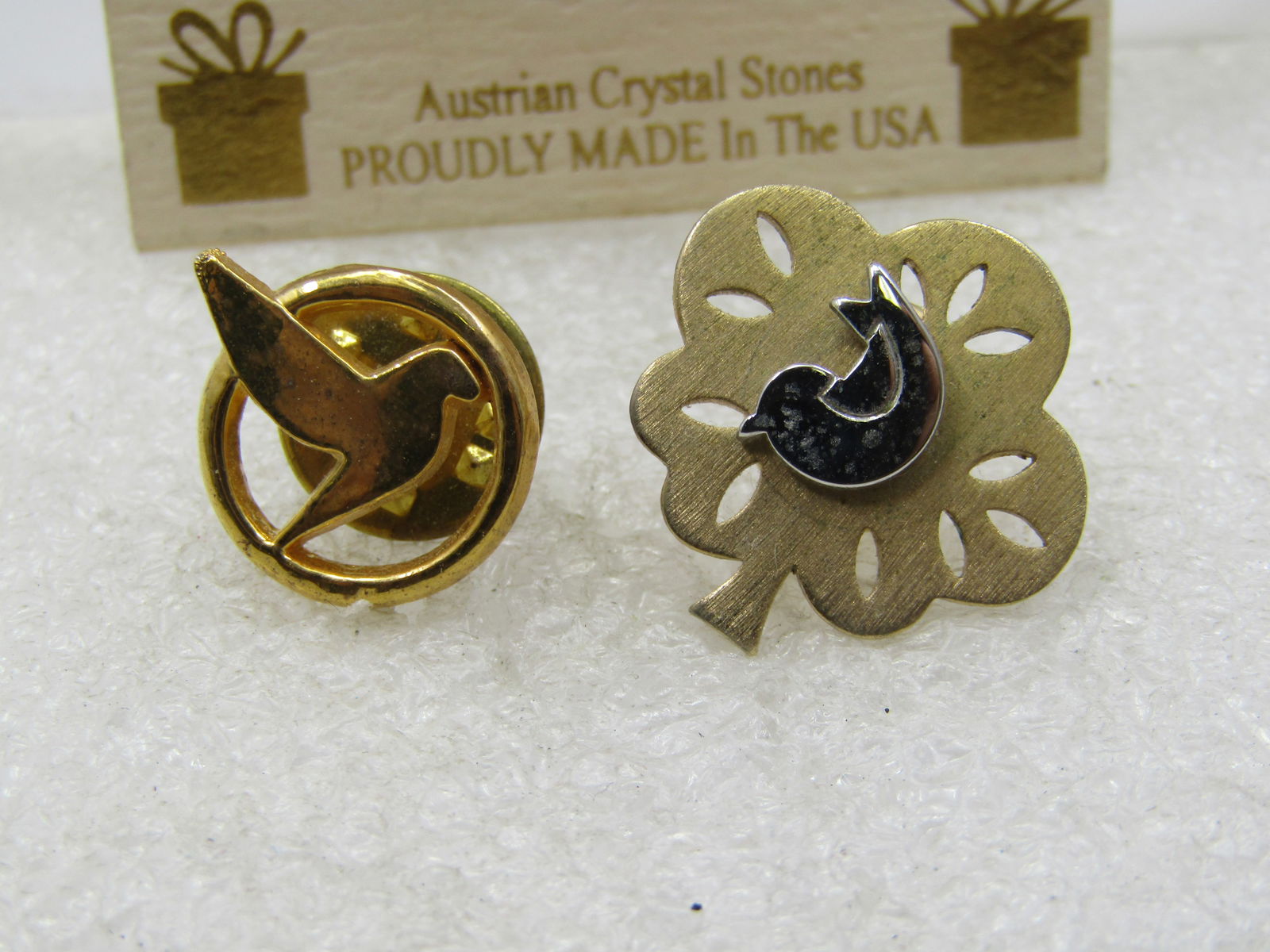 3 Vintage Bird Tack Pins, Crystal & Gold Tone, 1980's-1990's - 3