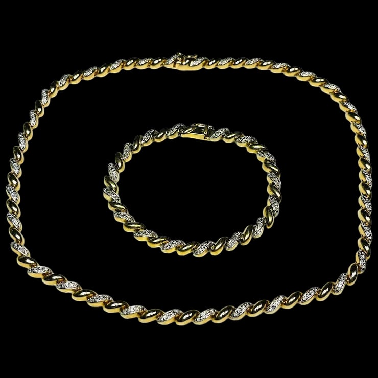 Vintage Heavy Gold Plated and Sterling Silver Tennis Bracelet and Necklace Set (1 of 6)