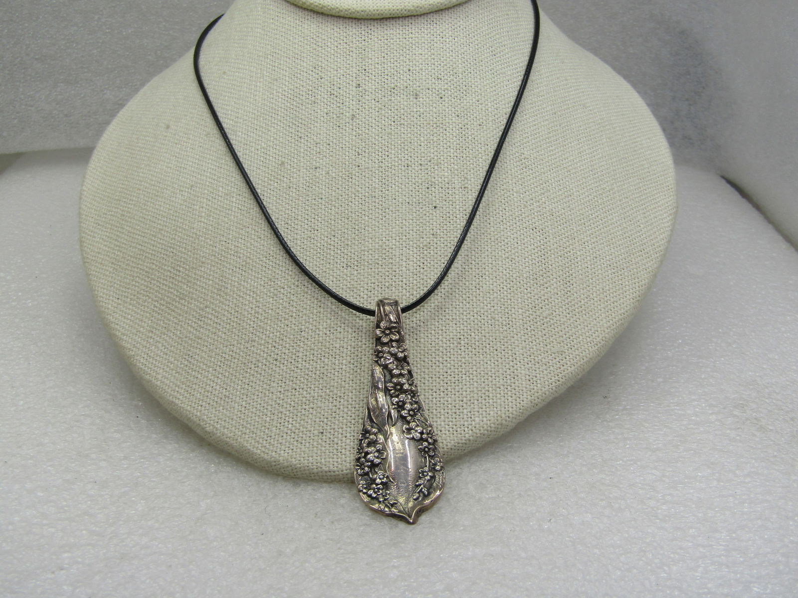 Vintage Sterling Spoon Handle Pendant 18" Cord Chain, Signed - 2