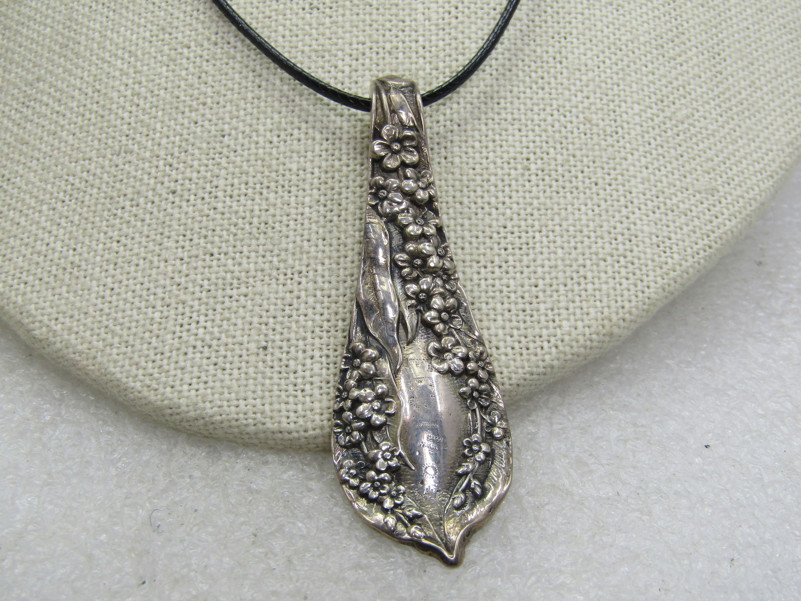 Vintage Sterling Spoon Handle Pendant 18" Cord Chain, Signed - 3