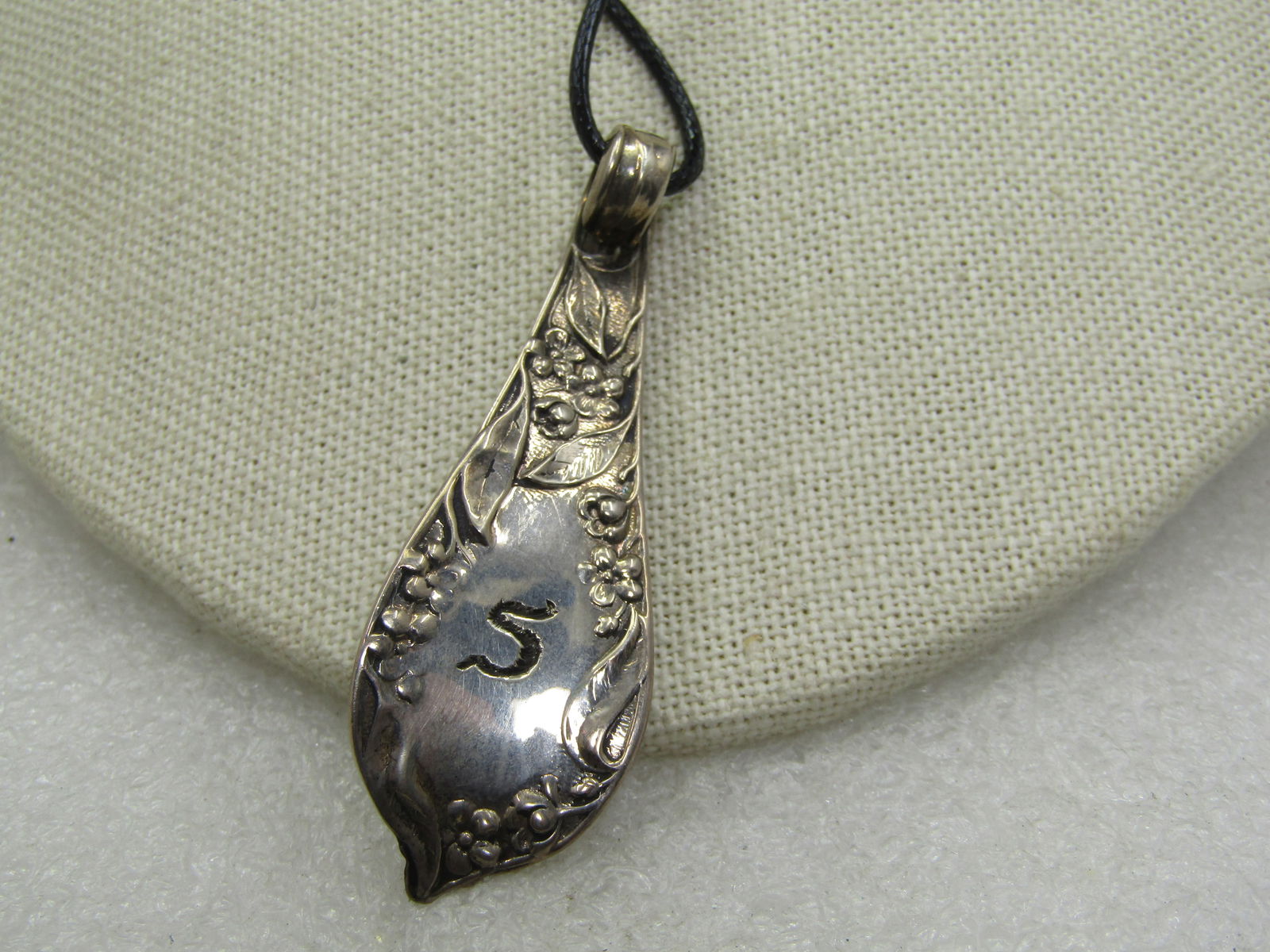 Vintage Sterling Spoon Handle Pendant 18" Cord Chain, Signed - 4