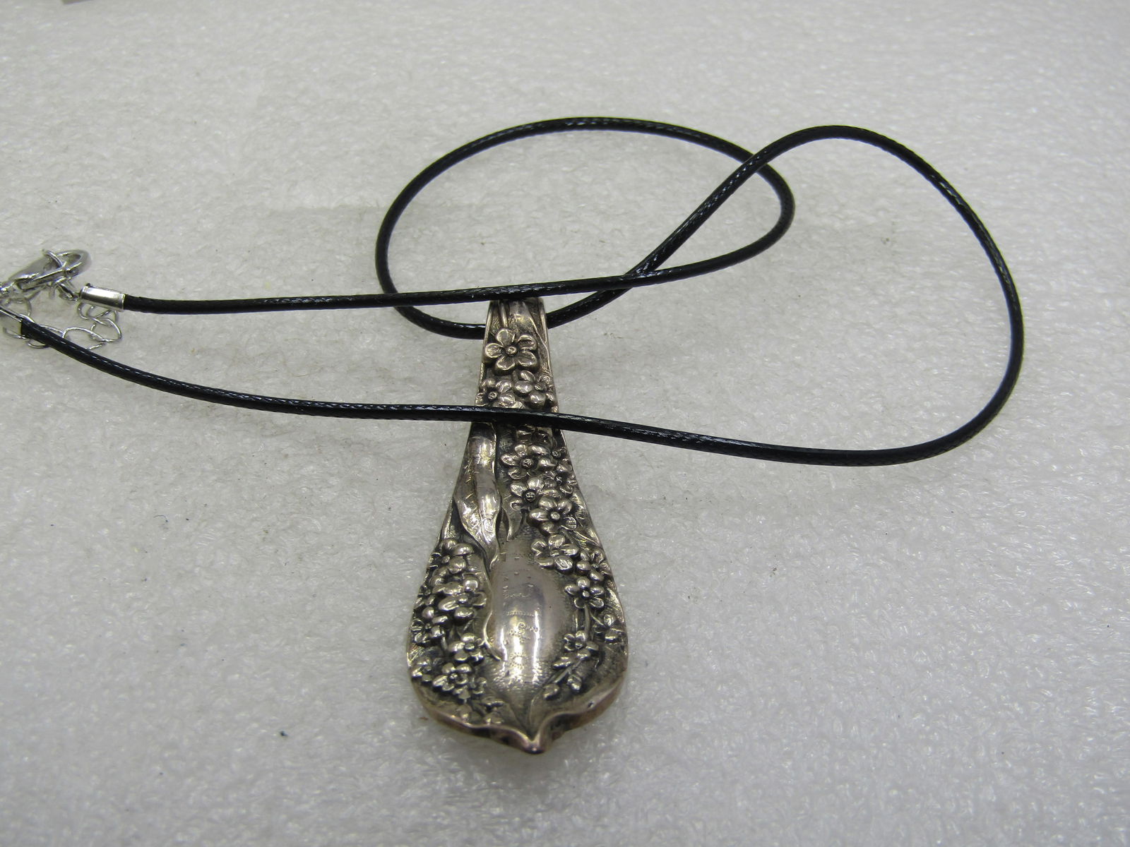 Vintage Sterling Spoon Handle Pendant 18" Cord Chain, Signed - 5