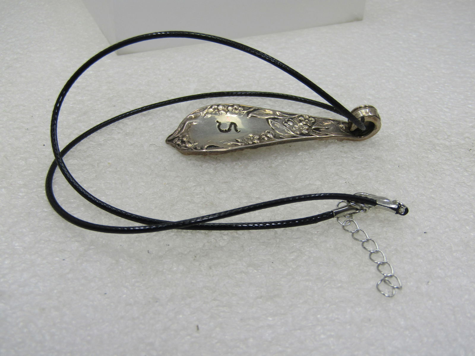 Vintage Sterling Spoon Handle Pendant 18" Cord Chain, Signed - 7