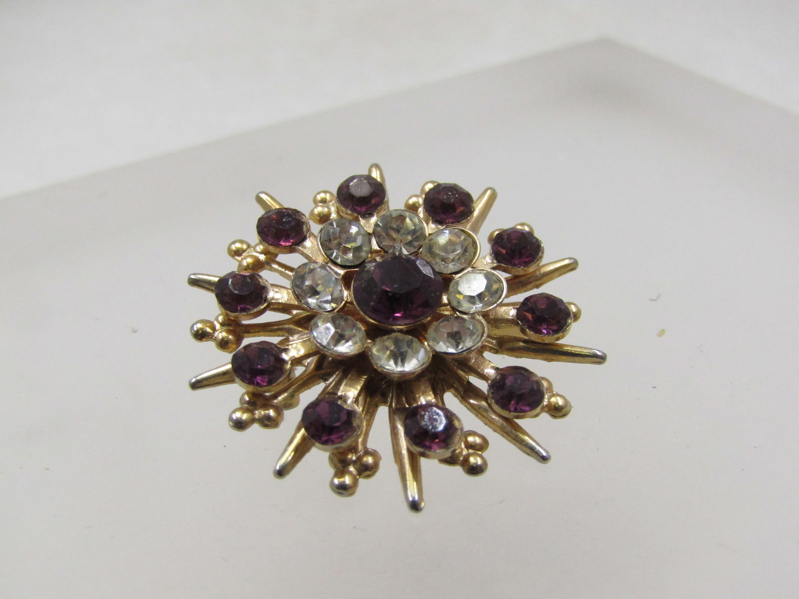Vintage Purple & Clear Rhinestone Brooch, Starburst, 1940's-1950's (1 of 5)