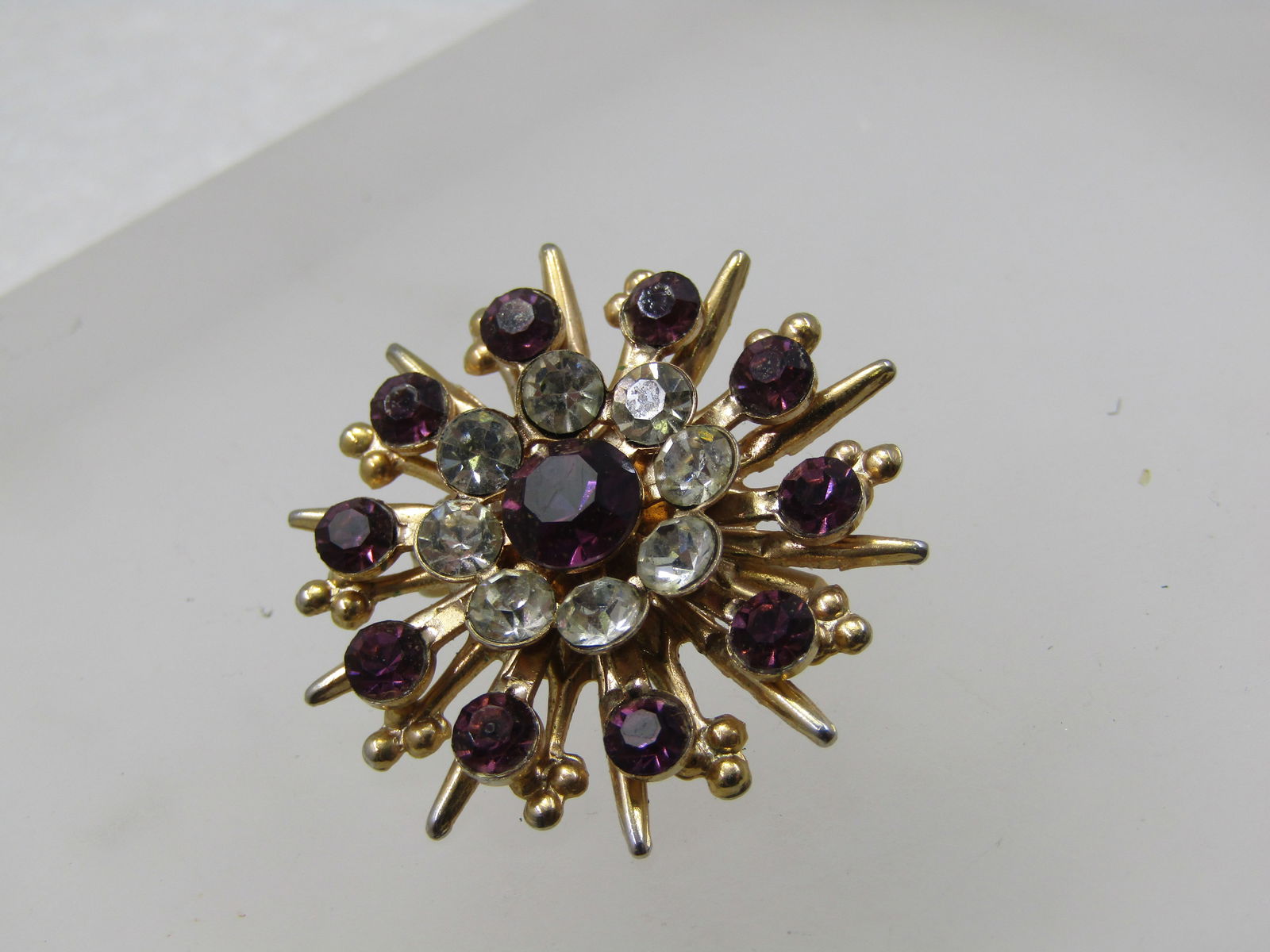 Vintage Purple & Clear Rhinestone Brooch, Starburst, 1940's-1950's - 2