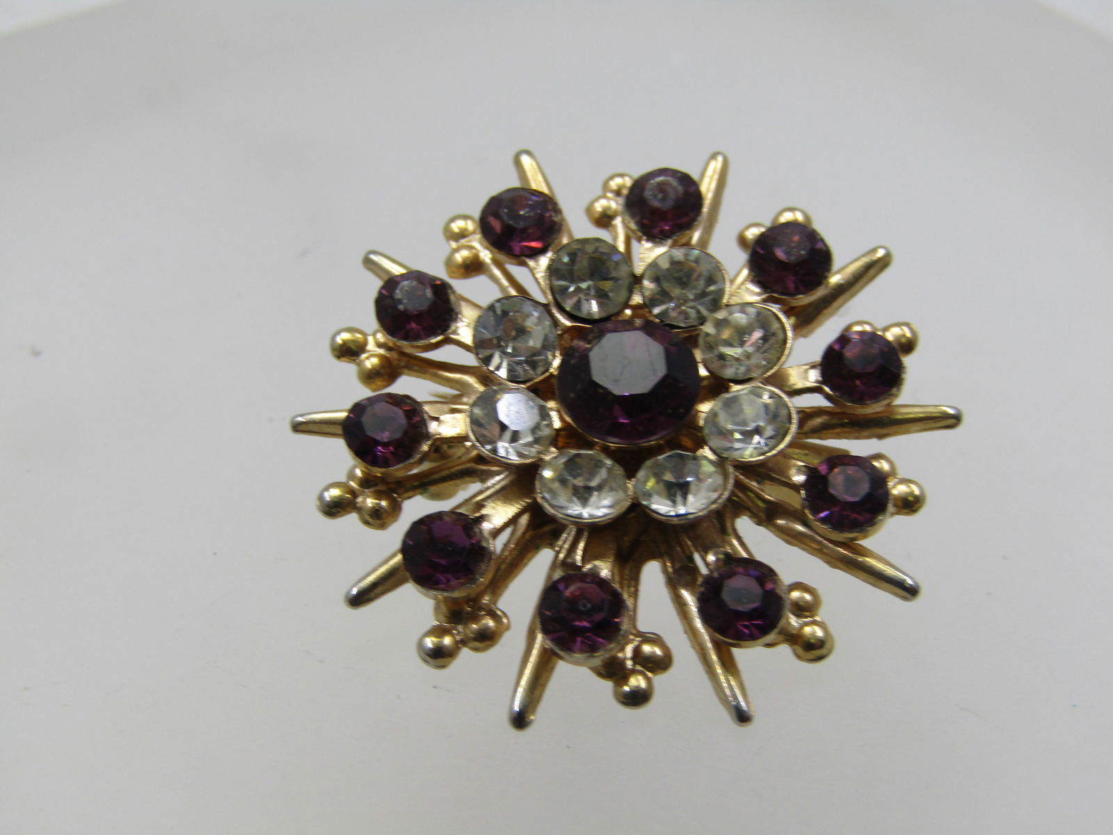 Vintage Purple & Clear Rhinestone Brooch, Starburst, 1940's-1950's - 3