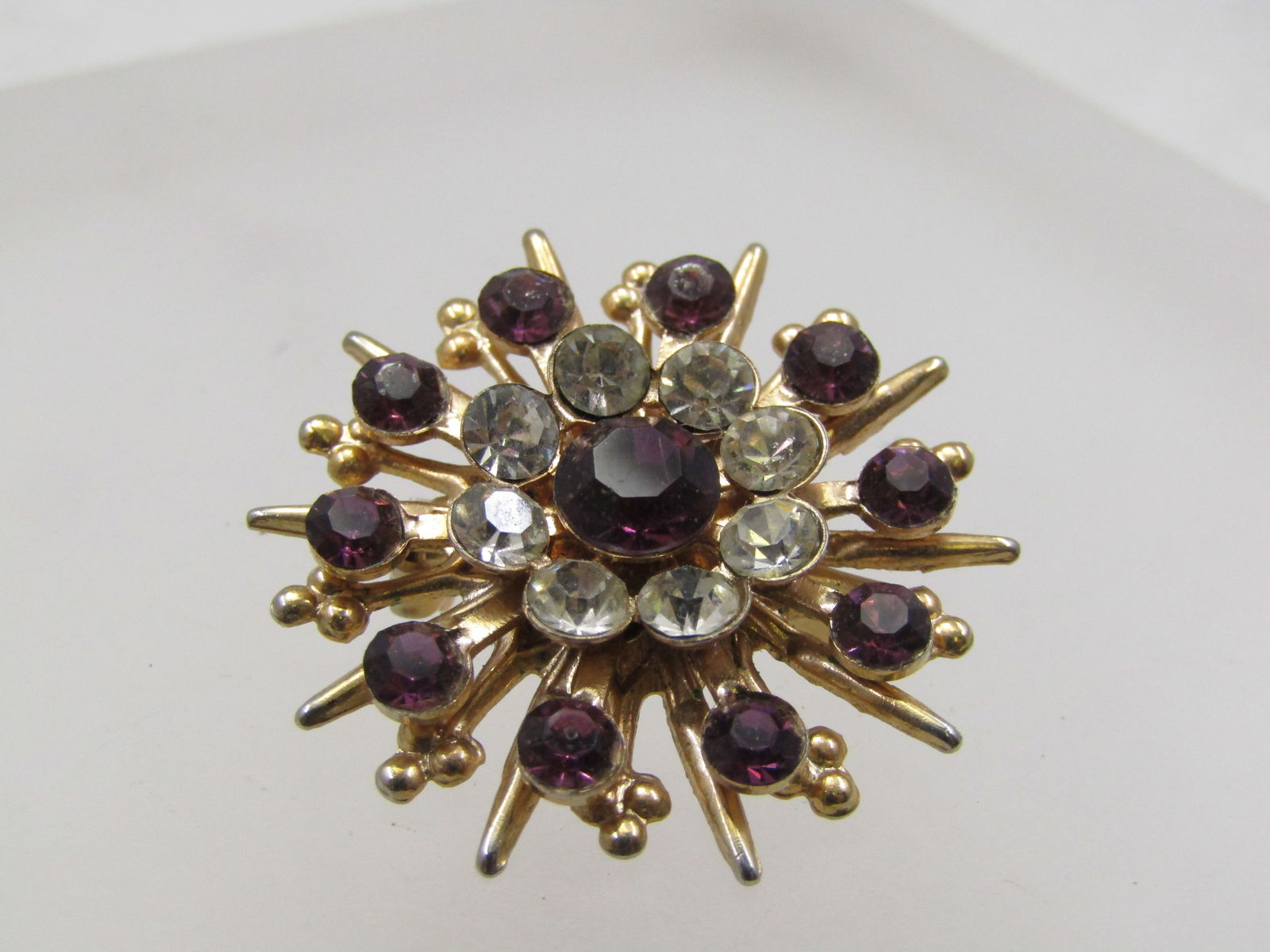Vintage Purple & Clear Rhinestone Brooch, Starburst, 1940's-1950's - 4