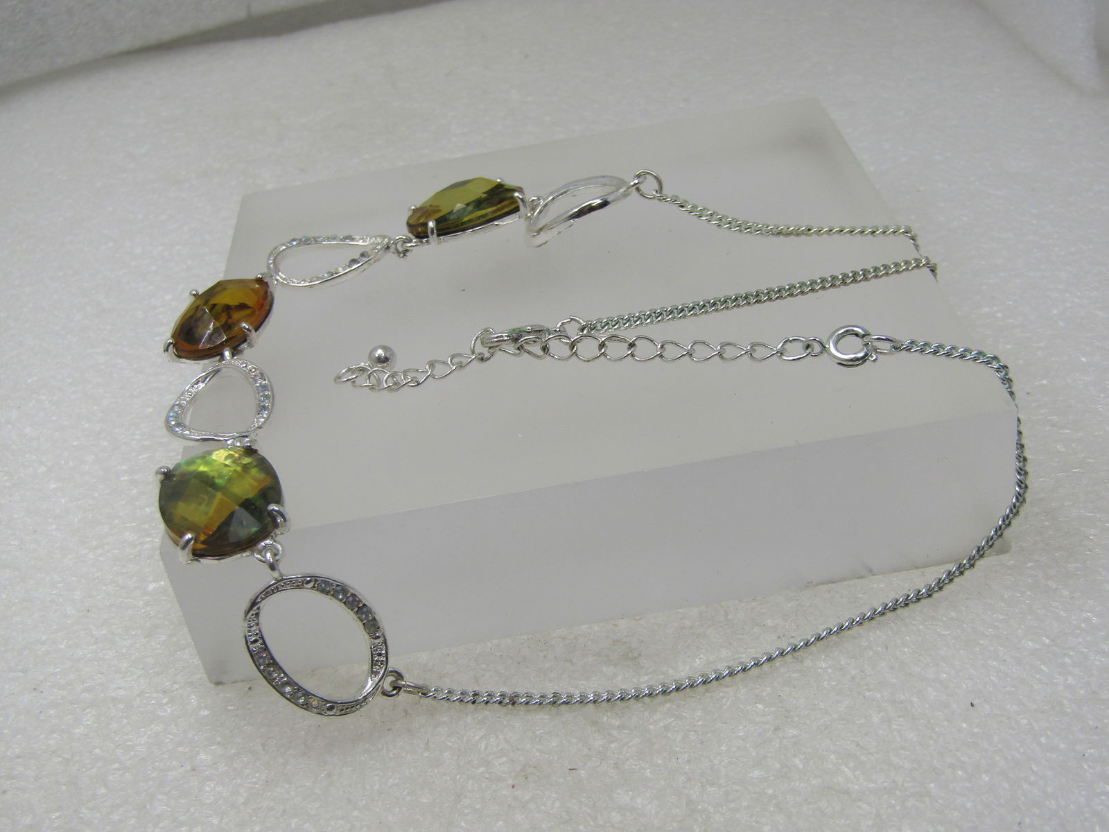 Green & Brown Faux Amber Necklace, 19" Silver Tone, 1990's-2000, Avon - 6