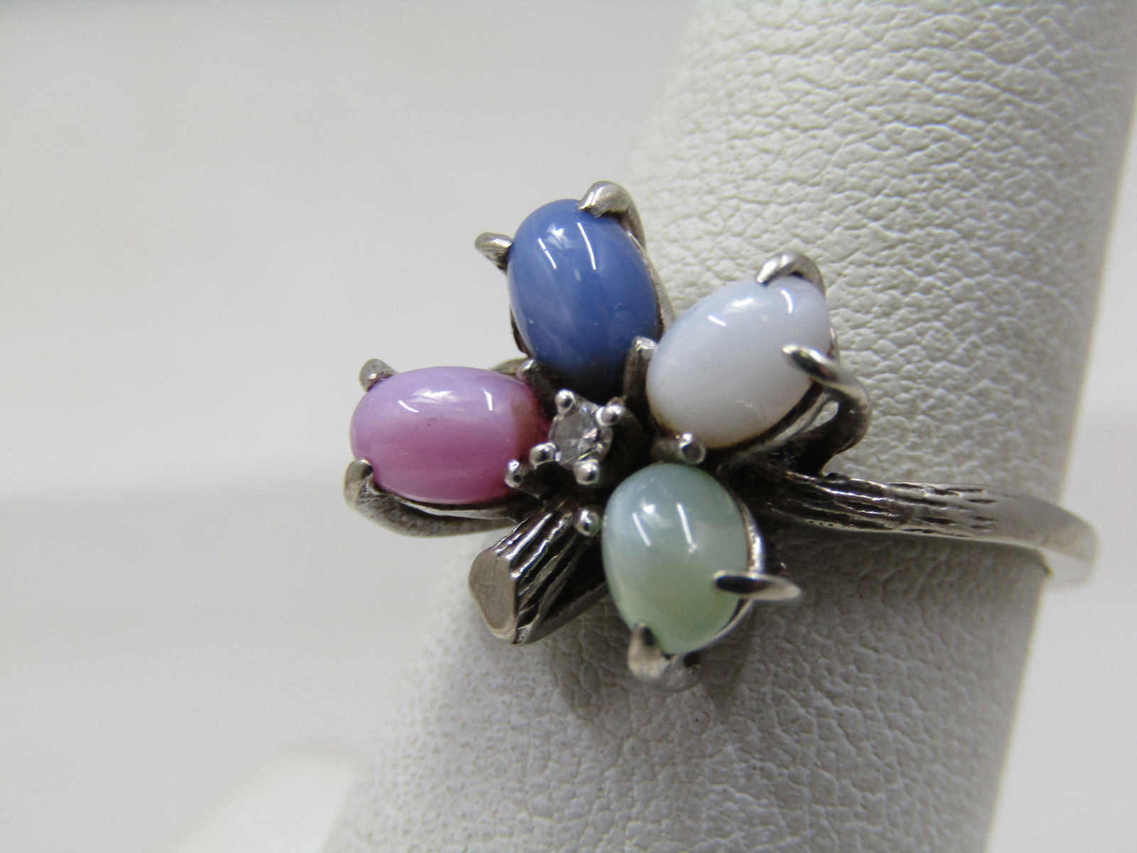 Vintage 10kt Star Sapphire Diamond Shamrock Ring, Sz. 7.25, Signed - 2