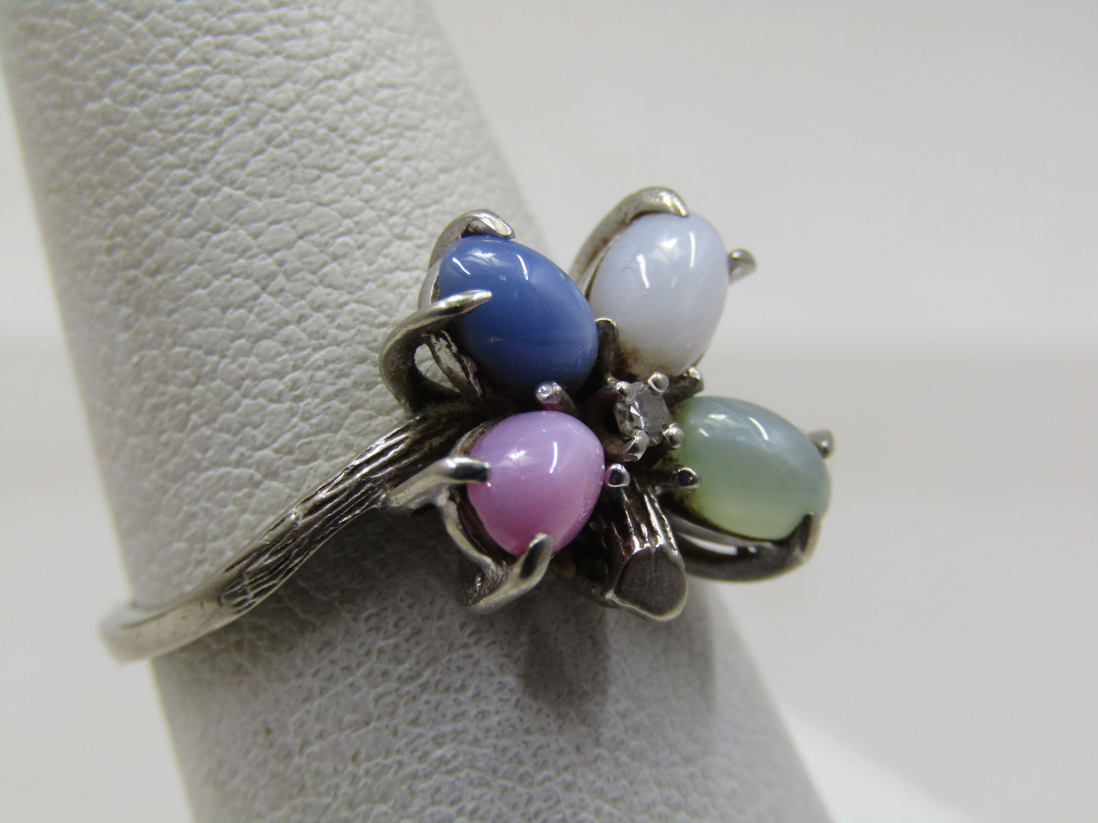 Vintage 10kt Star Sapphire Diamond Shamrock Ring, Sz. 7.25, Signed - 3