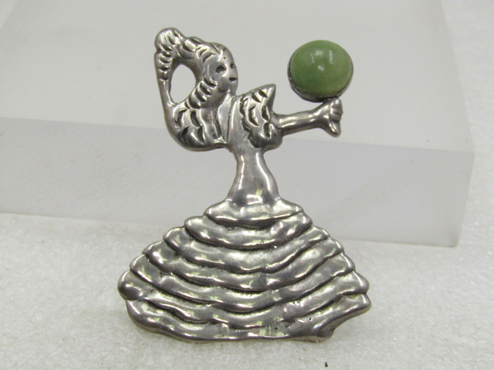 Vintage Mexican Flamenco Dancer with Green Quartz, 1940's-1950's, 2-5/8" - 7