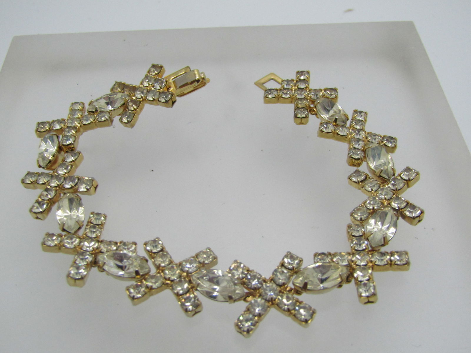 Vintage Rhinestone X With Marquise Bracelet, 7" (1 of 6)